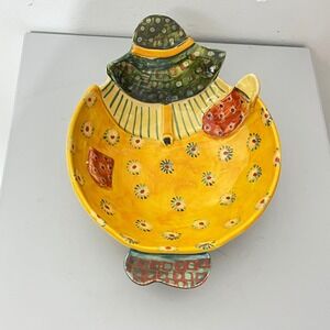 Italica Ars Ceramic Serving Bowl  Yellow Scarecrow Floral Hand Painted